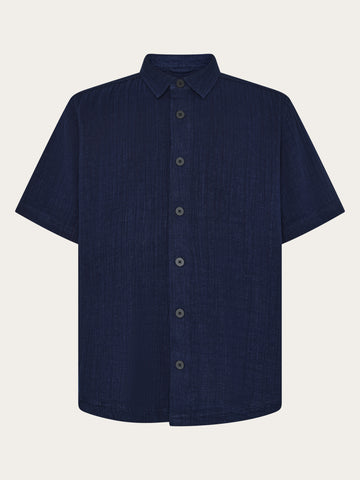 KnowledgeCotton Apparel - MEN Relaxed short sleeve shirt Shirts 1483 Indigo