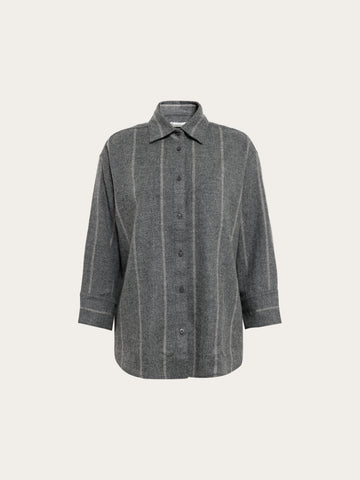 KnowledgeCotton Apparel - WMN Relaxed wool stripe shirt Shirts 8031 Grey stripe