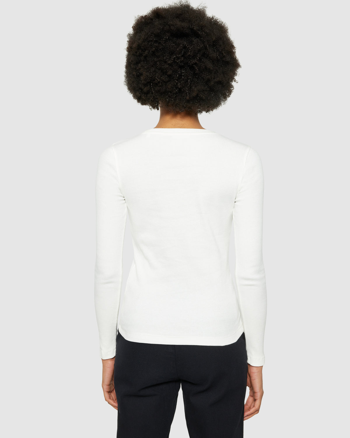 KnowledgeCotton Apparel - WMN Rib Scoop neck long sleeved Long Sleeves 1007 Star White