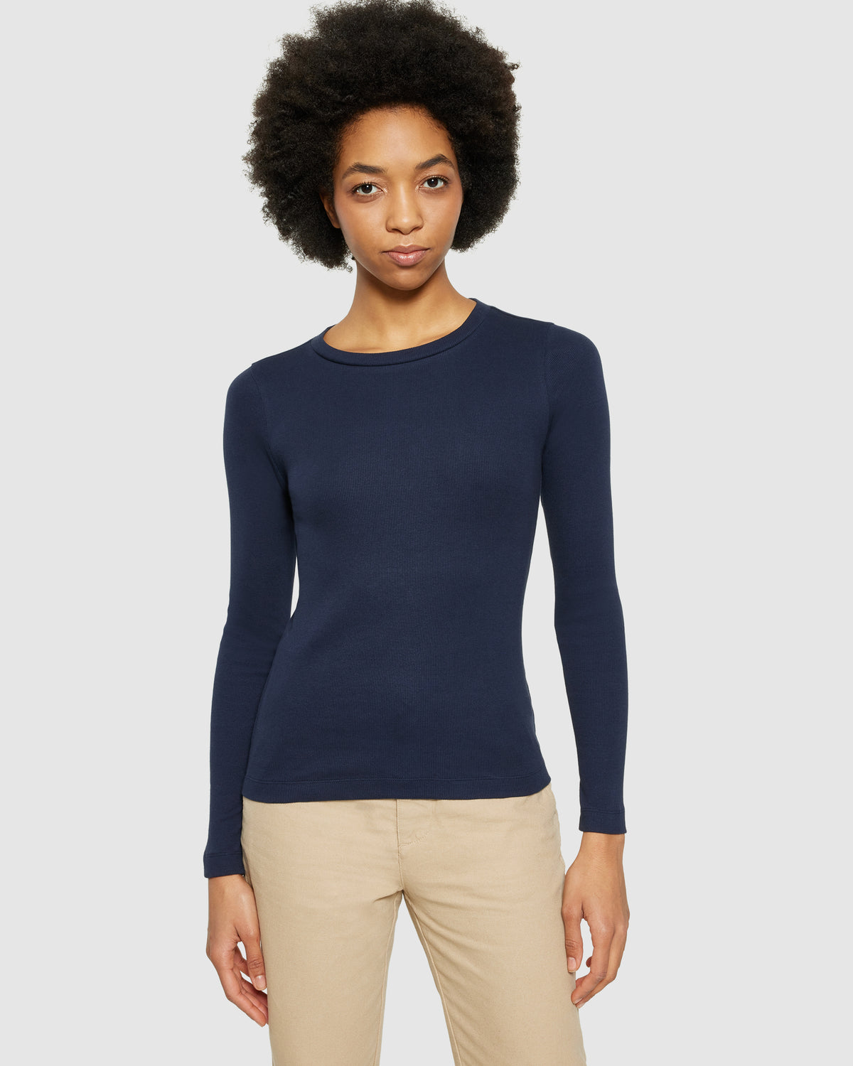 KnowledgeCotton Apparel - WMN Rib Scoop neck long sleeved Long Sleeves 1412 Night Sky