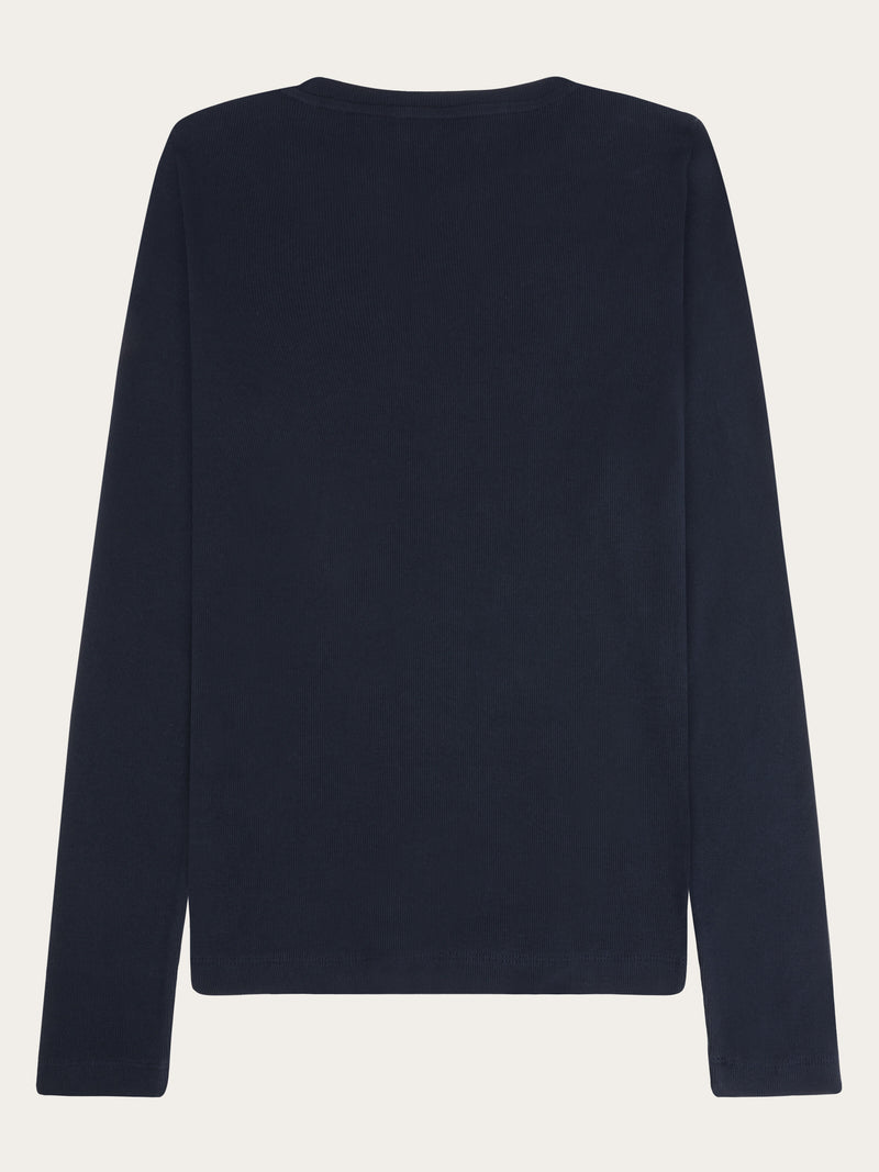 KnowledgeCotton Apparel - WMN Rib Scoop neck long sleeved Long Sleeves 1412 Night Sky