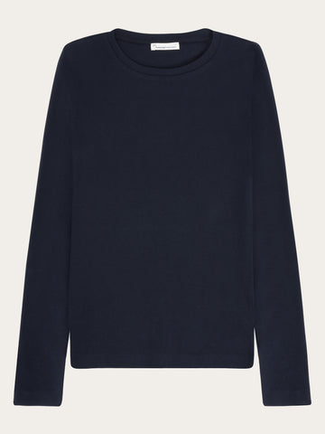 KnowledgeCotton Apparel - WMN Rib Scoop neck long sleeved Long Sleeves 1412 Night Sky