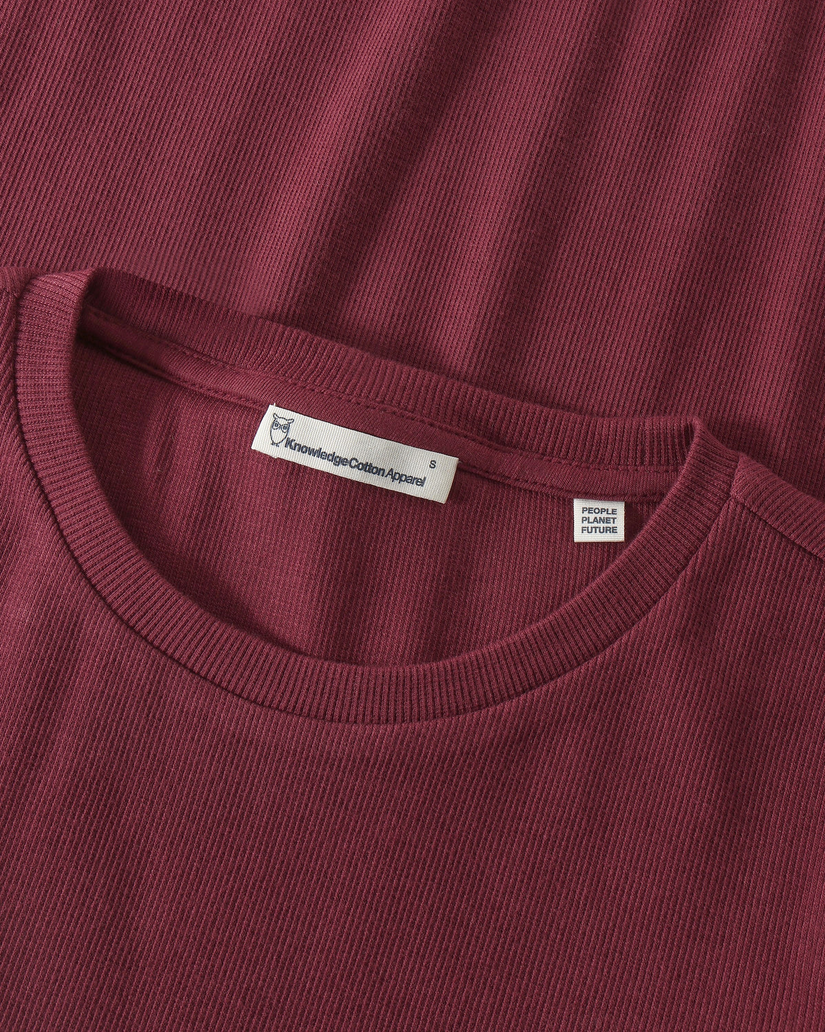KnowledgeCotton Apparel - WMN Rib Scoop neck long sleeved Long Sleeves 1500 Burgundy