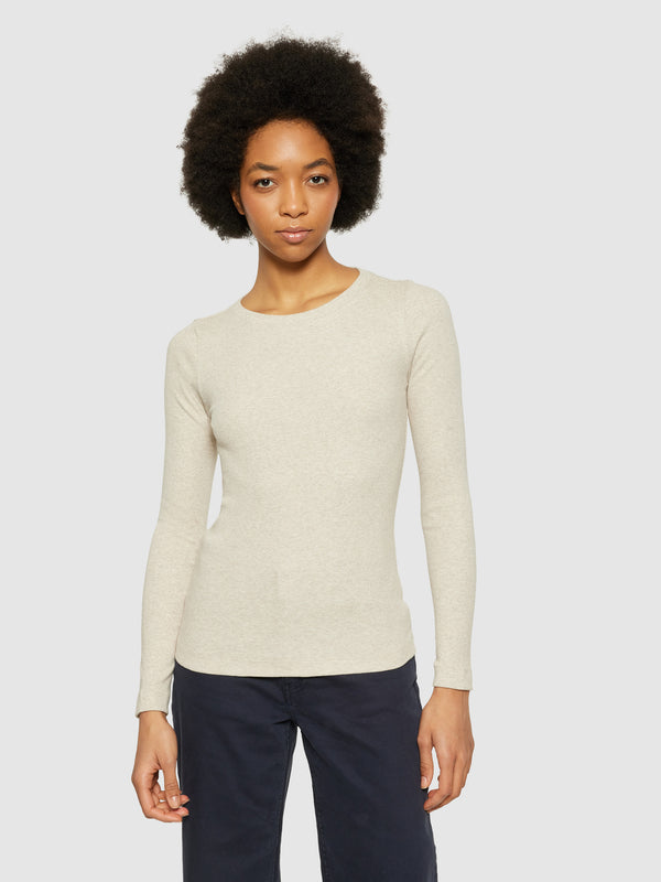 KnowledgeCotton Apparel - WMN Rib Scoop neck long sleeved T-shirts 1479 Gray Chateau Melange