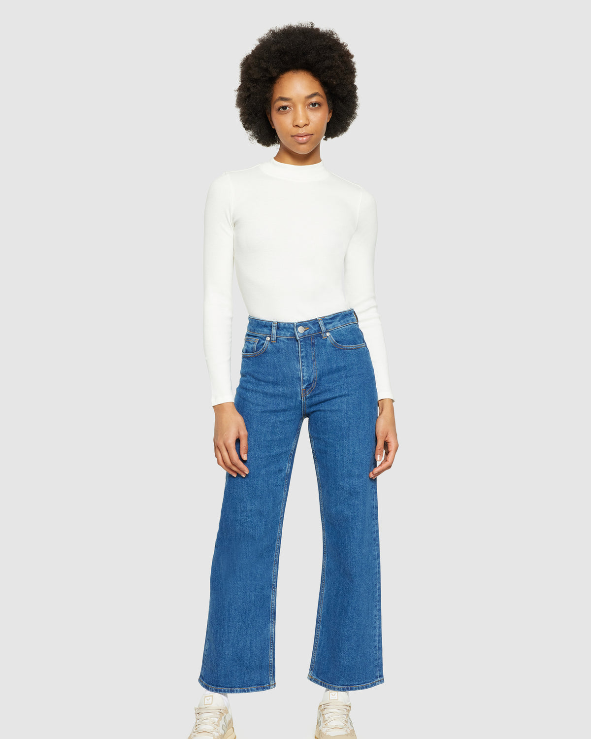 KnowledgeCotton Apparel - WMN Rib high neck LS Long Sleeves 1007 Star White