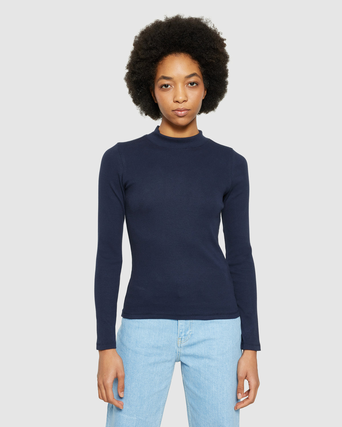 KnowledgeCotton Apparel - WMN Rib high neck LS Long Sleeves 1412 Night Sky