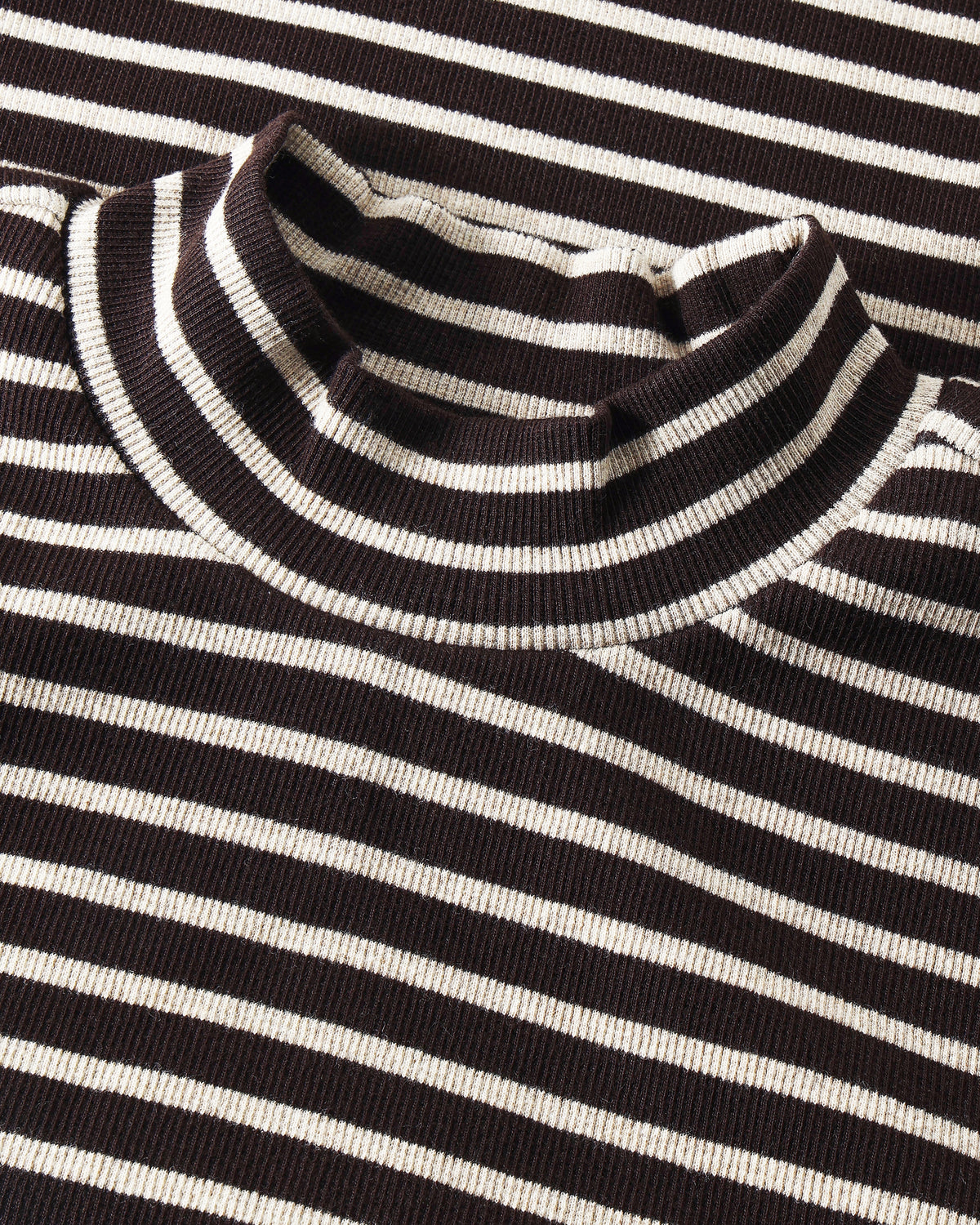 KnowledgeCotton Apparel - WMN Rib high neck LS Long Sleeves 8009 Stripe brown