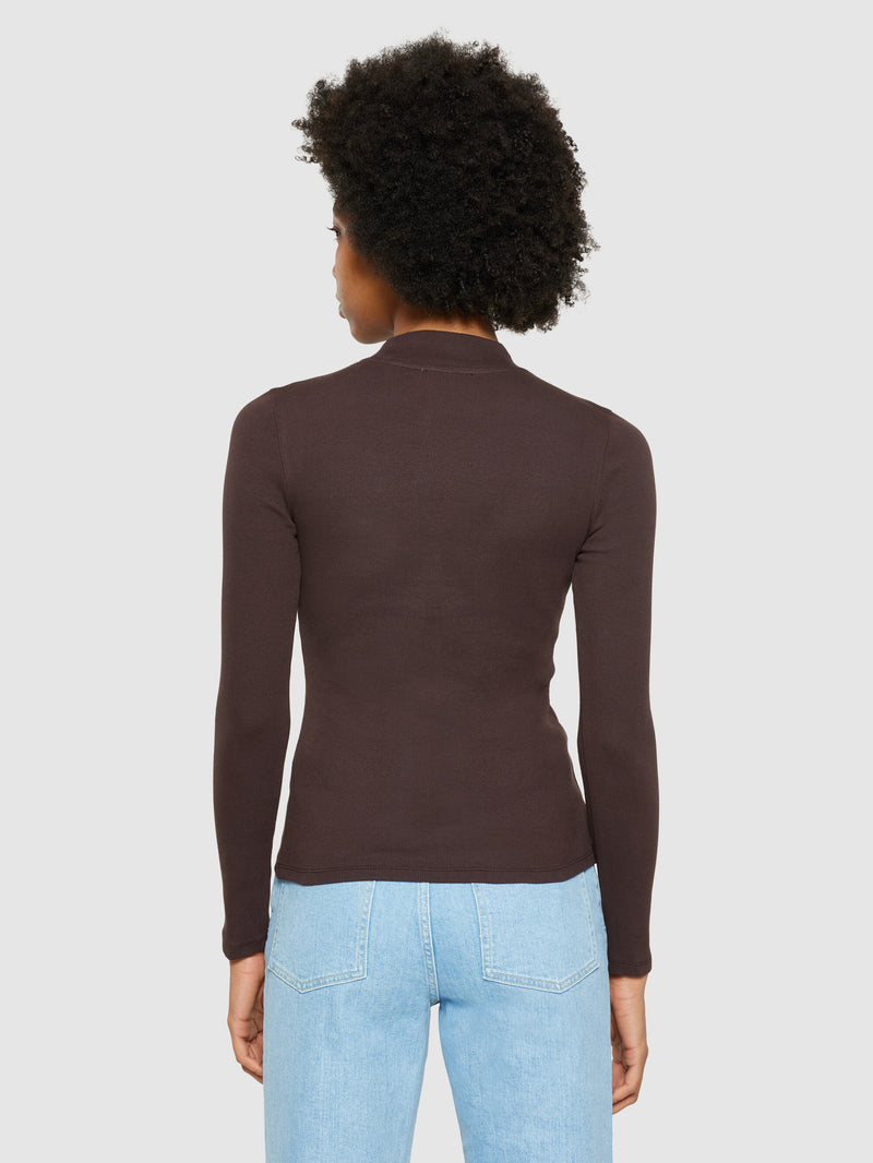 KnowledgeCotton Apparel - WMN Rib high neck LS T-shirts 1394 Chocolate Plum