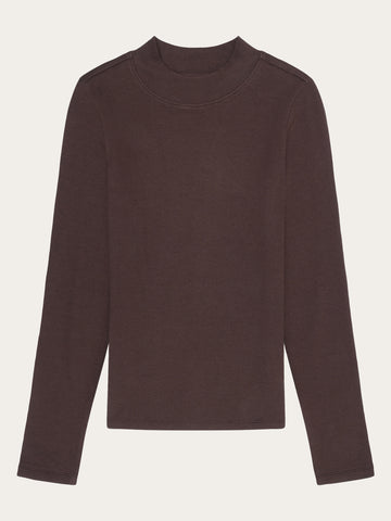 KnowledgeCotton Apparel - WMN Rib high neck LS Long Sleeves 1394 Chocolate Plum