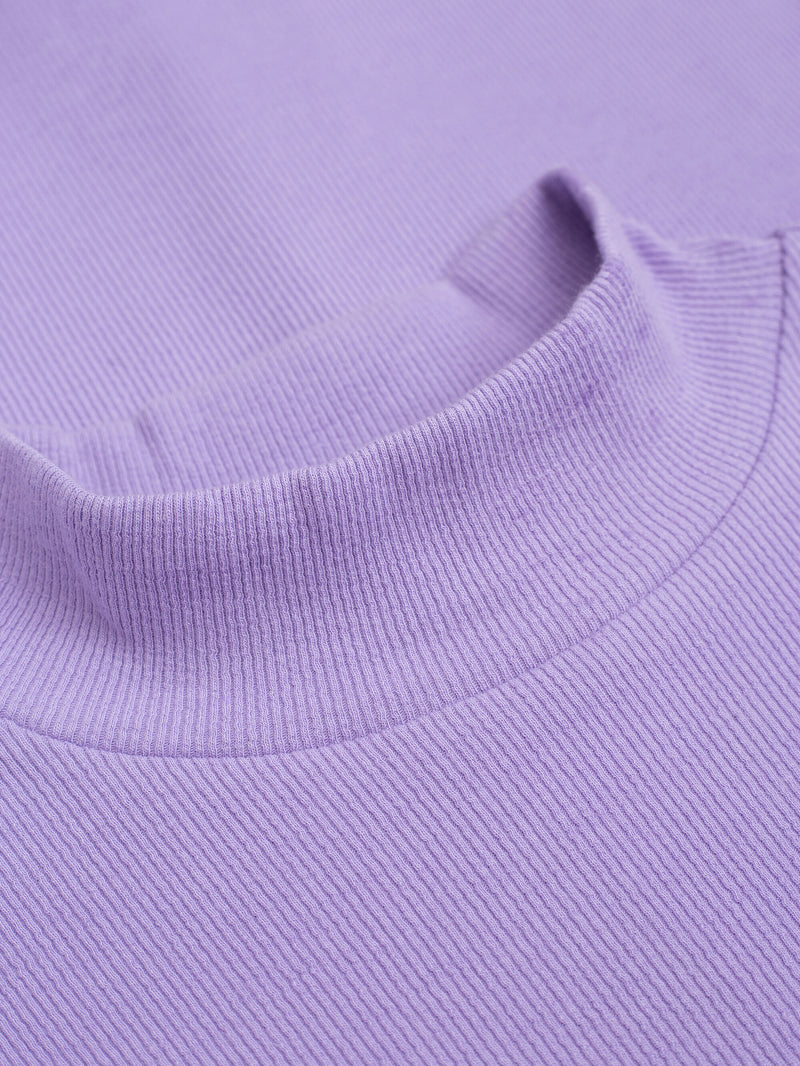 KnowledgeCotton Apparel - WMN Rib high neck LS T-shirts 1418 Violet Tulip