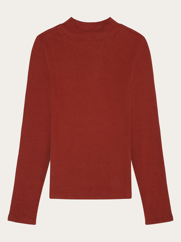 KnowledgeCotton Apparel - WMN Rib high neck LS Long Sleeves 1478 Fired Brick