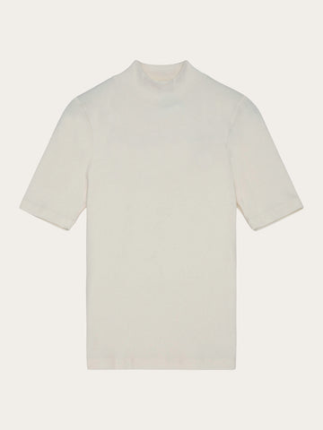 KnowledgeCotton Apparel - WMN Rib high neck SS T-shirts 1007 Star White