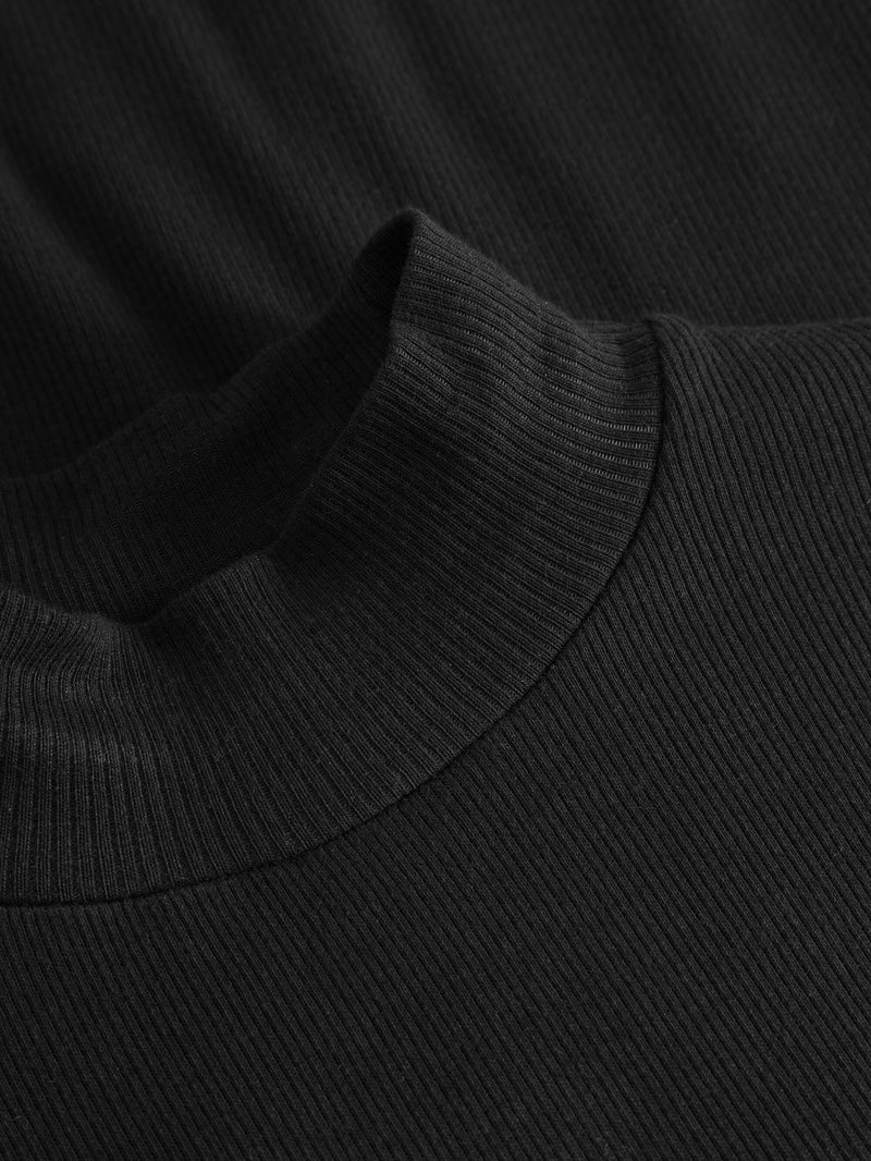 KnowledgeCotton Apparel - WMN Rib high neck long sleeve T-shirts 1300 Black Jet