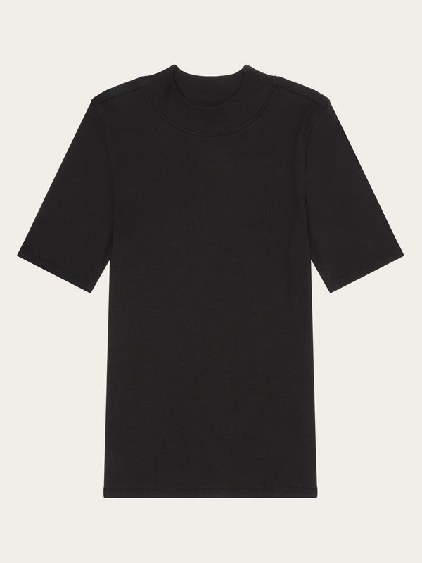 KnowledgeCotton Apparel - WMN Rib high neck short sleeve T-shirts 1300 Black Jet