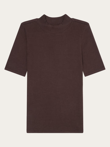 KnowledgeCotton Apparel - WMN Rib high neck short sleeve T-shirts 1394 Chocolate Plum