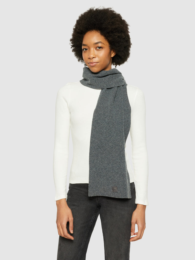 KnowledgeCotton Apparel - UNI Rib knit wool scarf Scarfs 1073 Dark Grey Melange