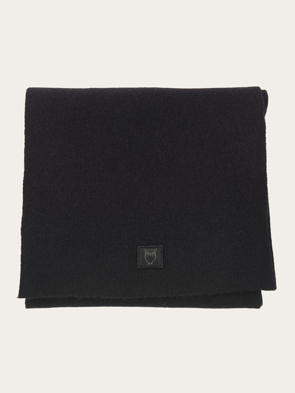 KnowledgeCotton Apparel - UNI Rib knit wool scarf Scarfs 1300 Black Jet