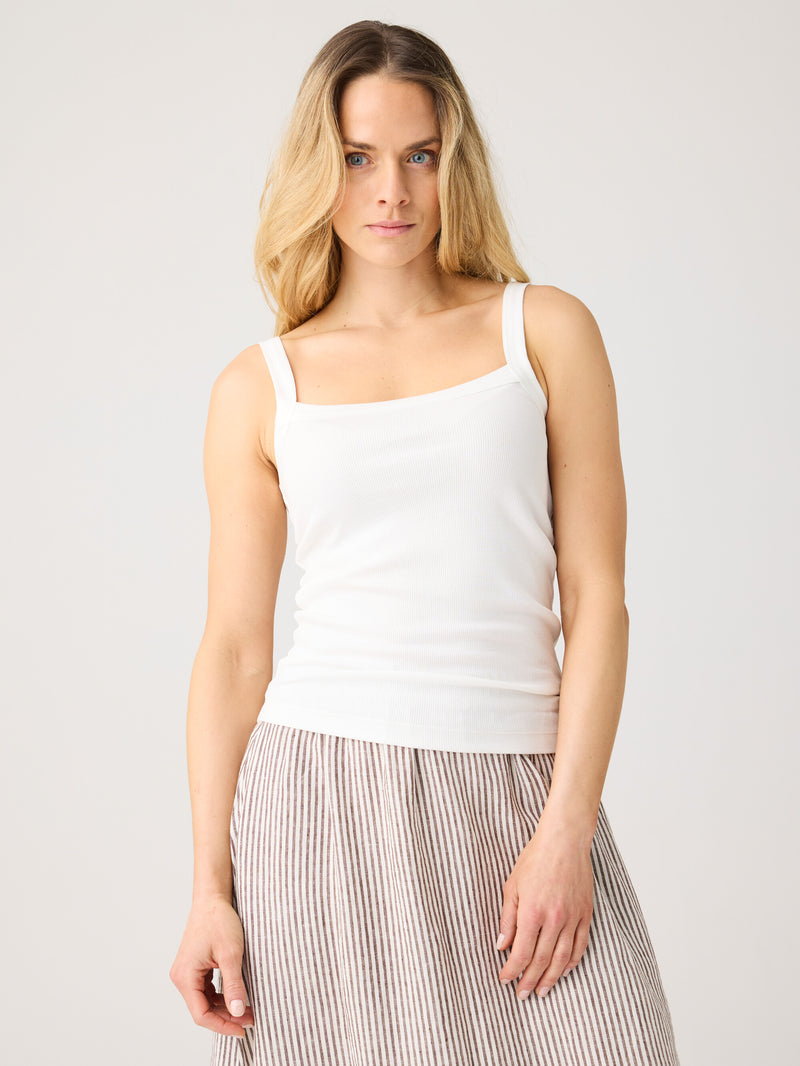 KnowledgeCotton Apparel - WMN Rib strap top T-shirts 1007 Star White