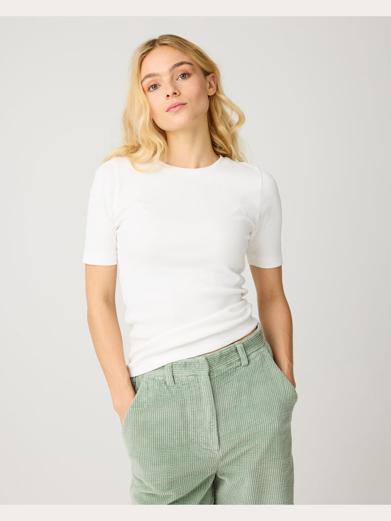 KnowledgeCotton Apparel - WMN Rib t-shirt T-shirts 1007 Star White
