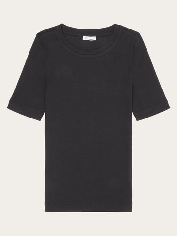 KnowledgeCotton Apparel - WMN Rib t-shirt T-shirts 1300 Black Jet