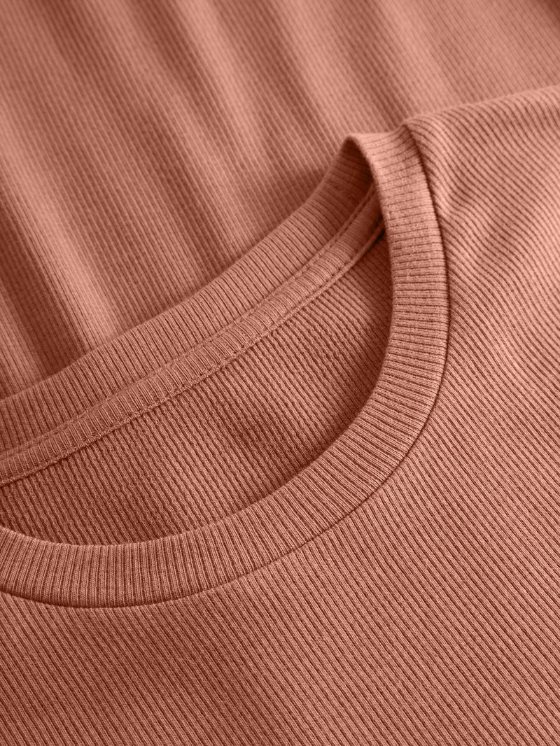 KnowledgeCotton Apparel - WMN Rib t-shirt T-shirts 1469 Muted Clay