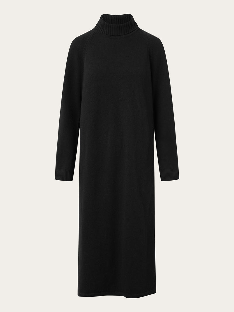 KnowledgeCotton Apparel - WMN Roll neck mid lenght dress Dresses 1300 Black Jet