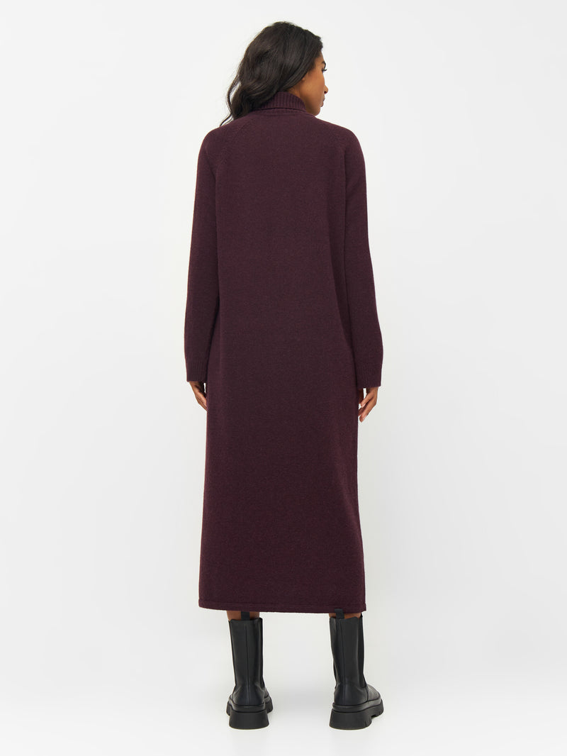 KnowledgeCotton Apparel - WMN Roll neck mid lenght dress Dresses 1394 Chocolate Plum