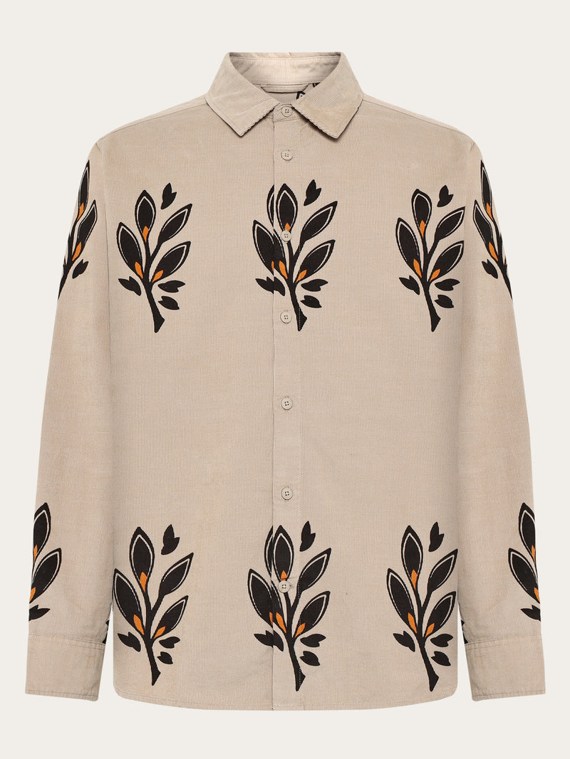 KnowledgeCotton Apparel - MEN SOS Organic Cotton Corduroy Printed Shirt - GOTS/Vegan Shirts 9930 Beige