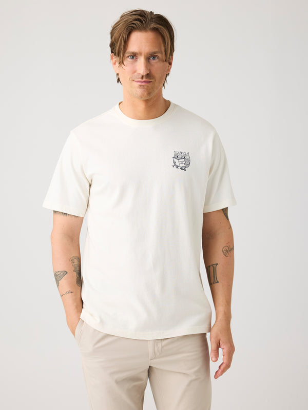 KnowledgeCotton Apparel - MEN SOS Regenerative Organic Cotton Chest Print T-Shirt GOTS/Vegan T-shirts 1387 Egret