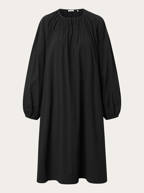 KnowledgeCotton Apparel - WMN Seersucker A-shape dress Dresses 1300 Black Jet
