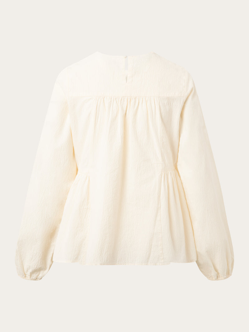 KnowledgeCotton Apparel - WMN Seersucker peplum blouse Shirts 1348 Buttercream