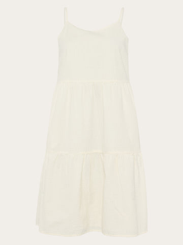 KnowledgeCotton Apparel - WMN Seersucker strap dress Dresses 1387 Egret