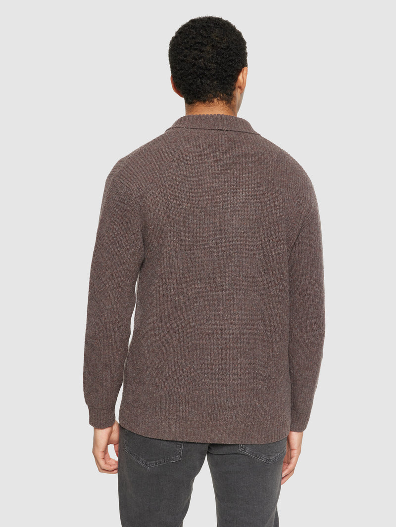 KnowledgeCotton Apparel - MEN Shawl neck wool cardigan - RWS Knits 1243 Demitasse (brown)