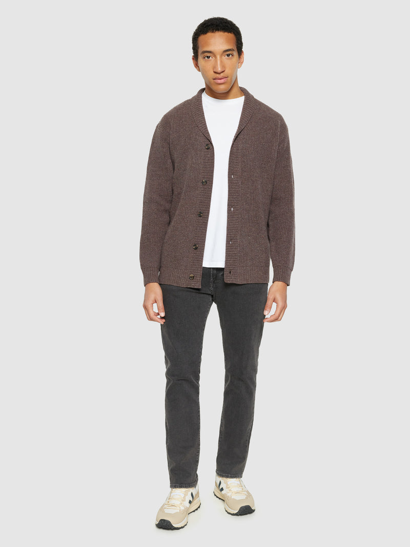 KnowledgeCotton Apparel - MEN Shawl neck wool cardigan - RWS Knits 1243 Demitasse (brown)