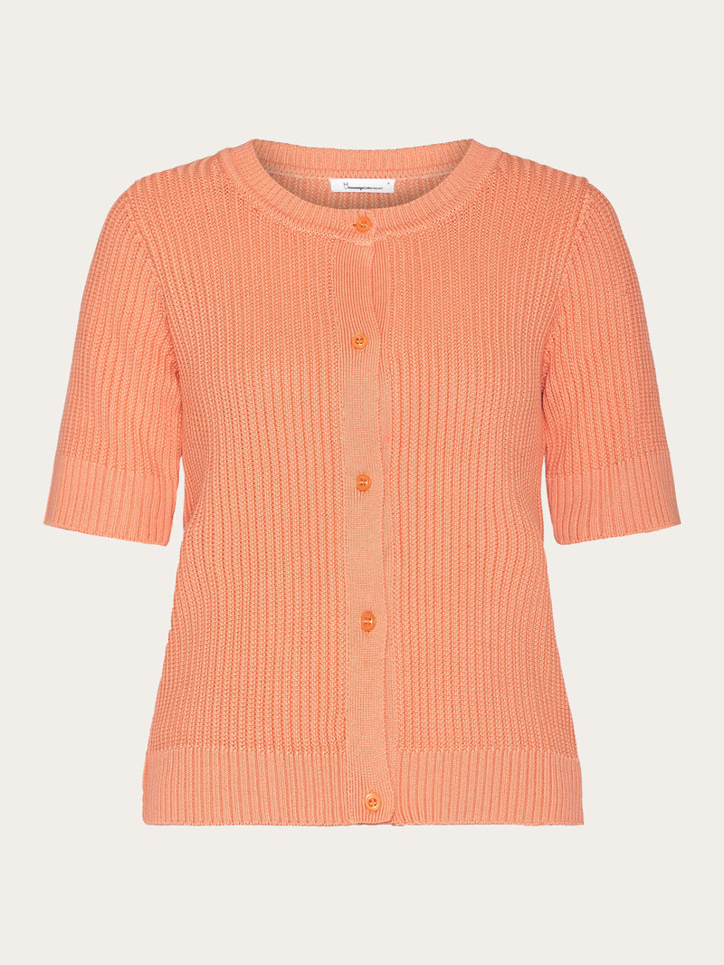 KnowledgeCotton Apparel - WMN Short sleeve knitted cardigan - OCS/Vegan Knits 1444 Cadmium Orange