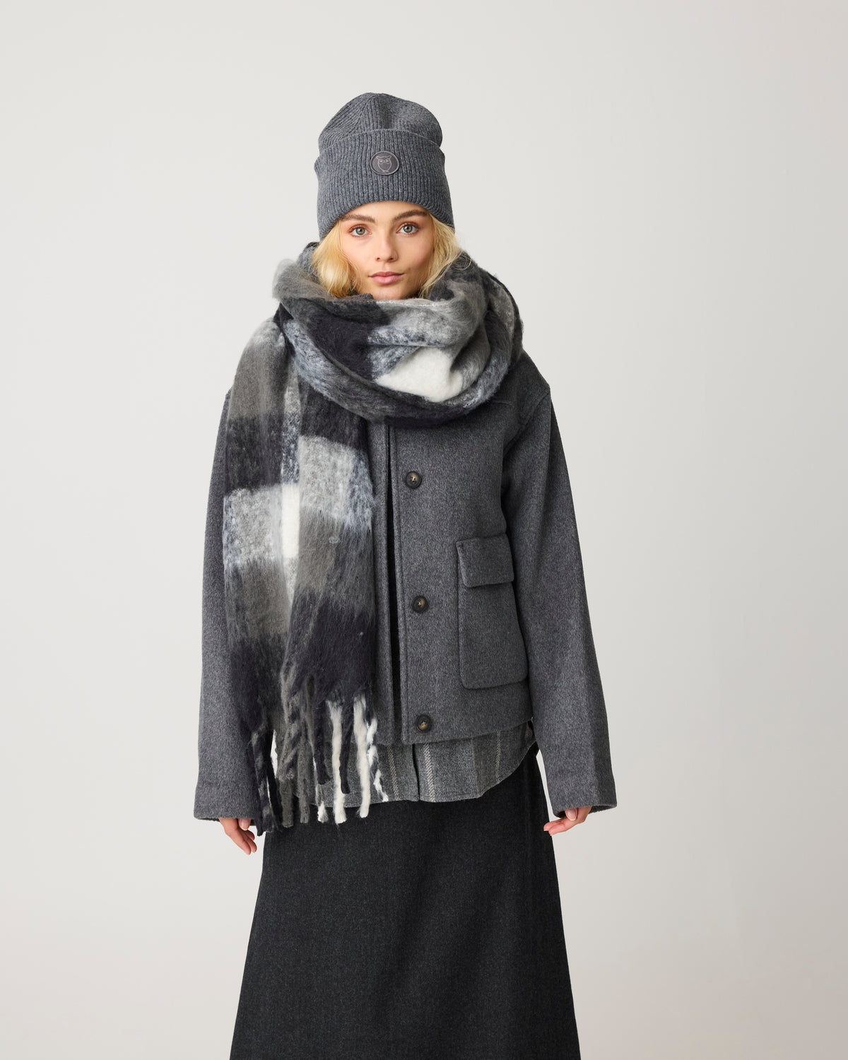 KnowledgeCotton Apparel - WMN Short wool jacket Jackets 1073 Dark Grey Melange