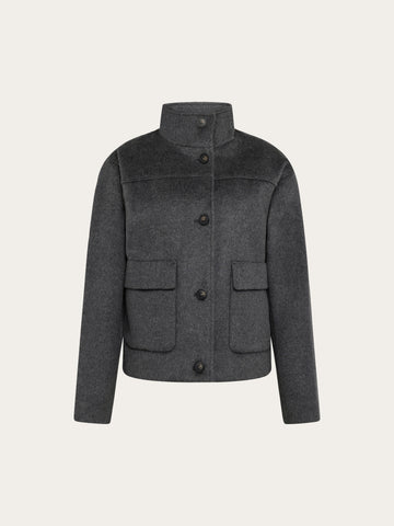 KnowledgeCotton Apparel - WMN Short wool jacket Jackets 1073 Dark Grey Melange