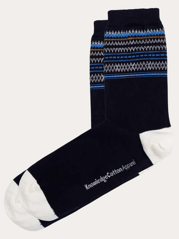KnowledgeCotton Apparel - MEN Single pack striped sock Socks 8021 Blue stripe