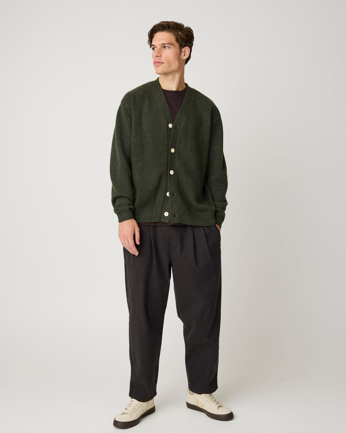 KnowledgeCotton Apparel - MEN Soufflé yarn cardigan Knits 1090 Forest Night