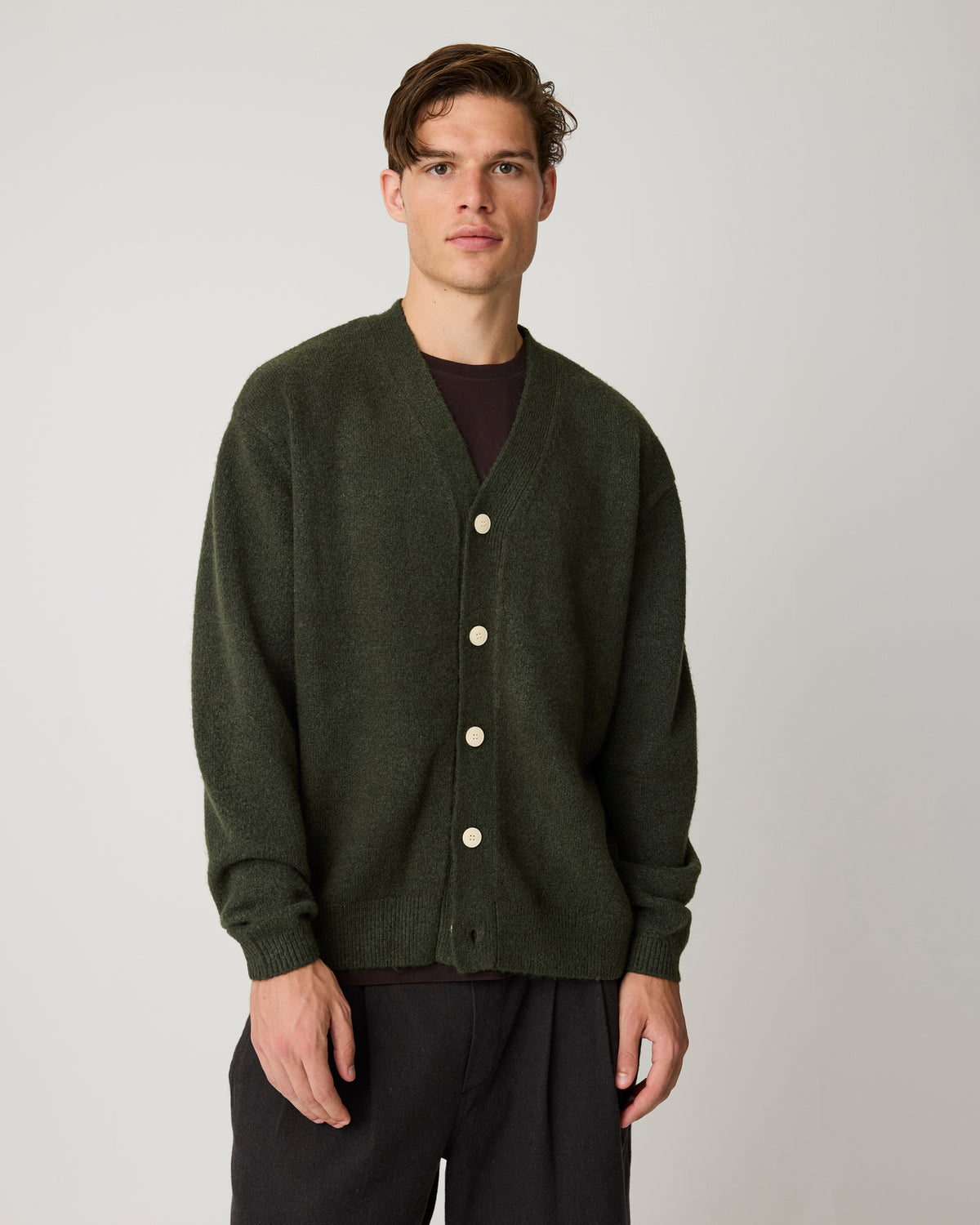 KnowledgeCotton Apparel - MEN Soufflé yarn cardigan Knits 1090 Forest Night