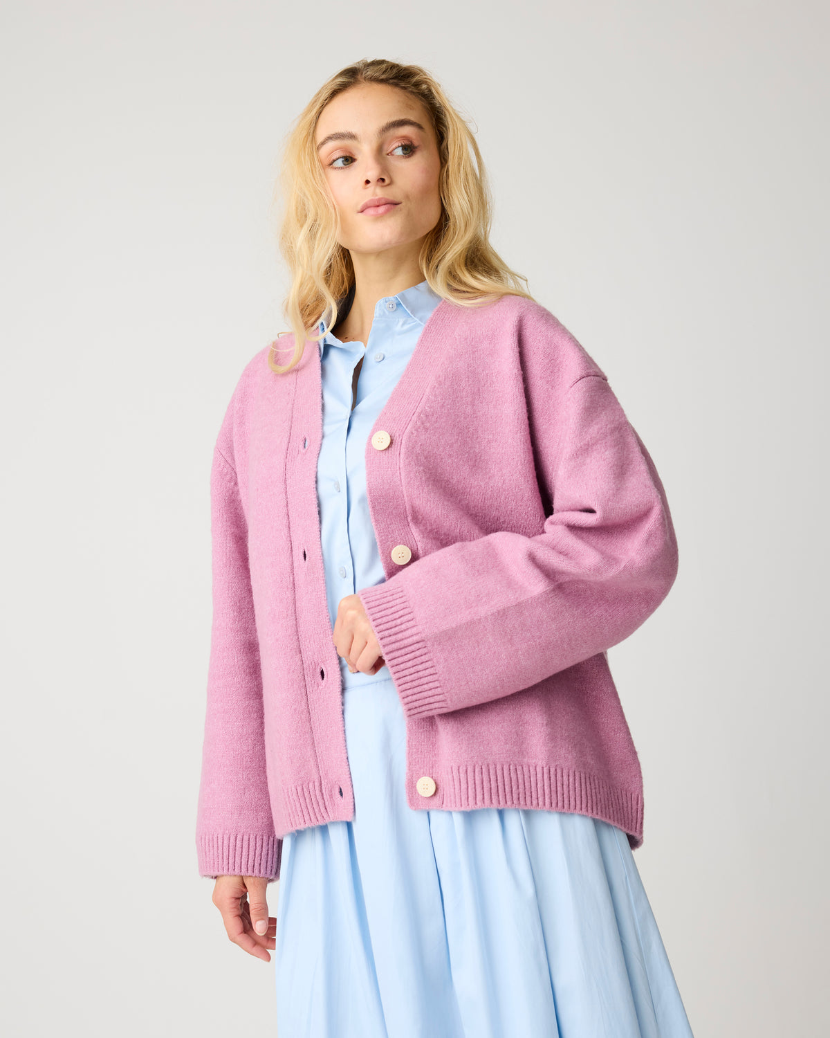 KnowledgeCotton Apparel - WMN Soufflé yarn cardigan Knits 1503 Orchid Haze