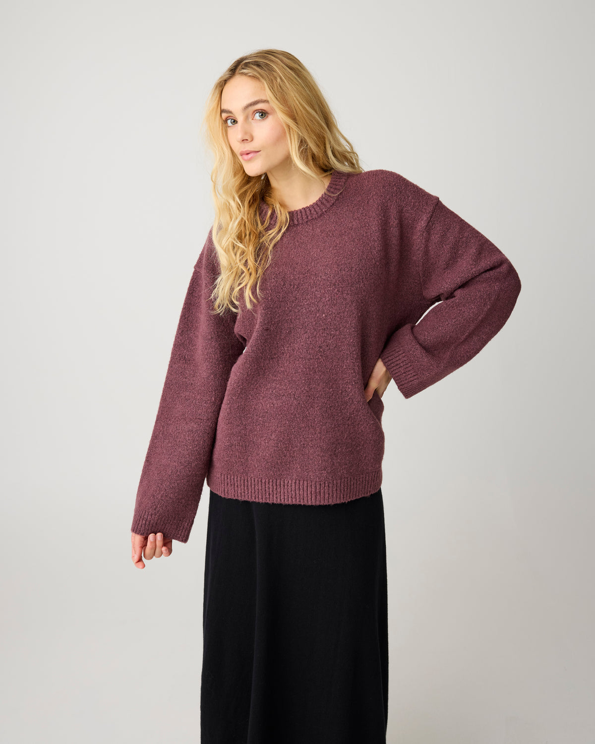 KnowledgeCotton Apparel - WMN Soufflé yarn sweater Knits 1500 Burgundy