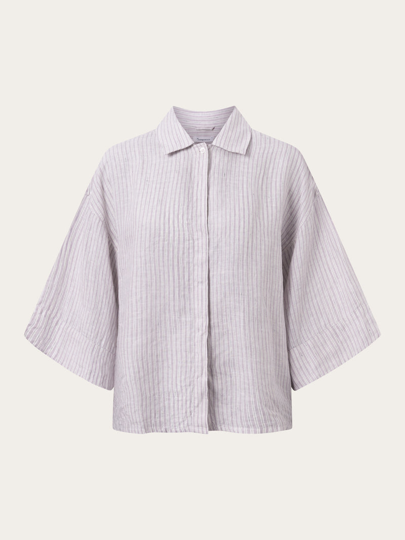 KnowledgeCotton Apparel - WMN Striped linen SS shirt Shirts 8011 Stripe