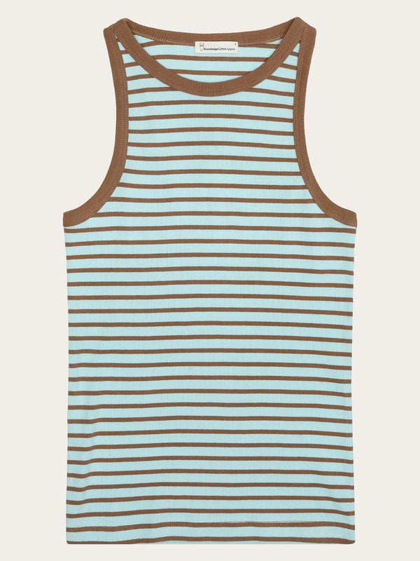 KnowledgeCotton Apparel - WMN Striped racer rib top T-shirts 8034 Light Blue Stripe