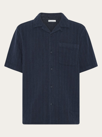 KnowledgeCotton Apparel - MEN Structure short sleeve shirt Shirts 1412 Night Sky