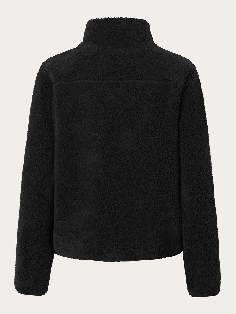 KnowledgeCotton Apparel - WMN Teddy high neck zip jacket Fleeces 1300 Black Jet