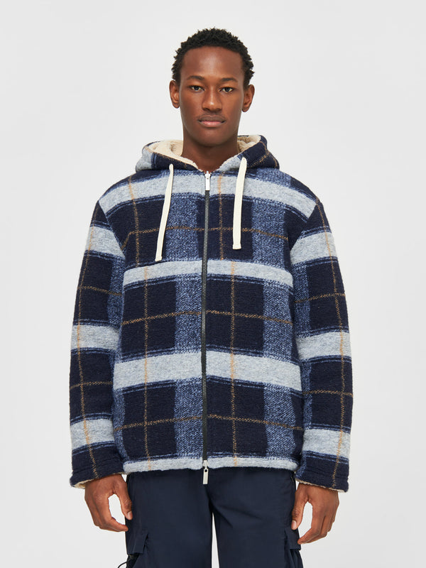 KnowledgeCotton Apparel - MEN Teddy reversible zip hood jacket Fleeces 7021 blue check