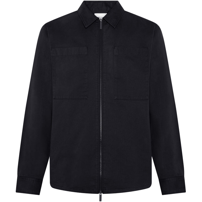KnowledgeCotton Apparel - MEN Twill zip overshirt Overshirts 1300 Black Jet