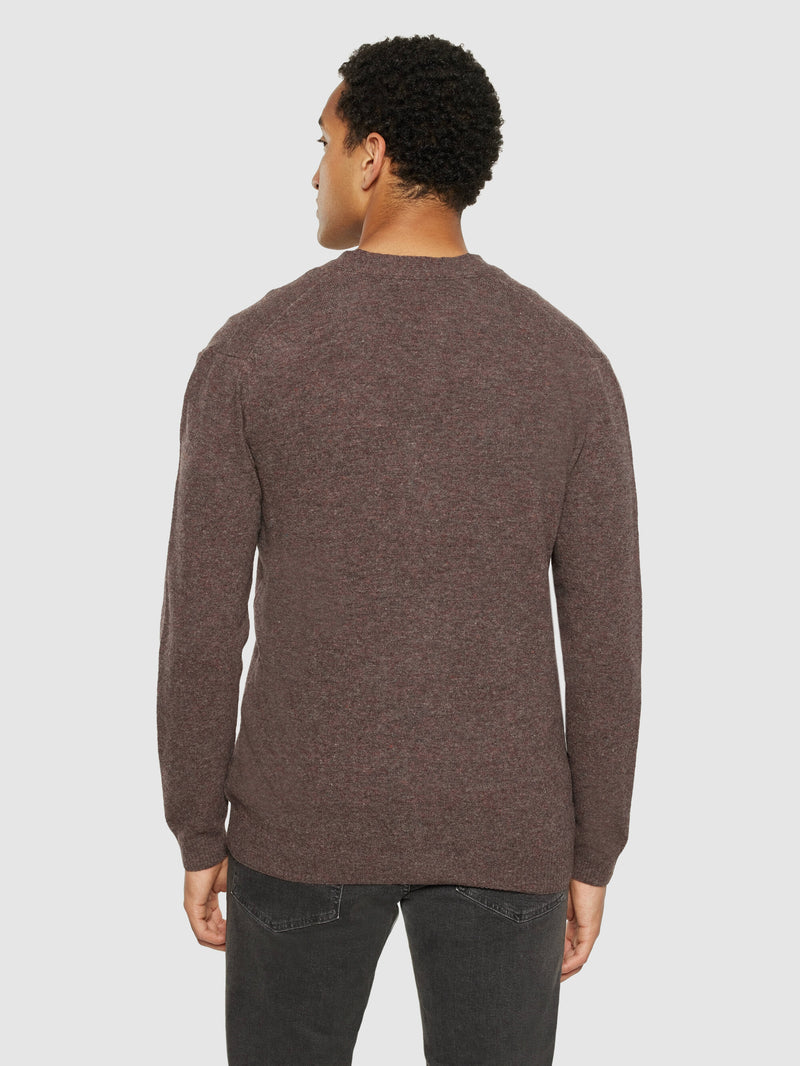 KnowledgeCotton Apparel - MEN V-neck wool knit cardigan - RWS Knits 1243 Demitasse (brown)