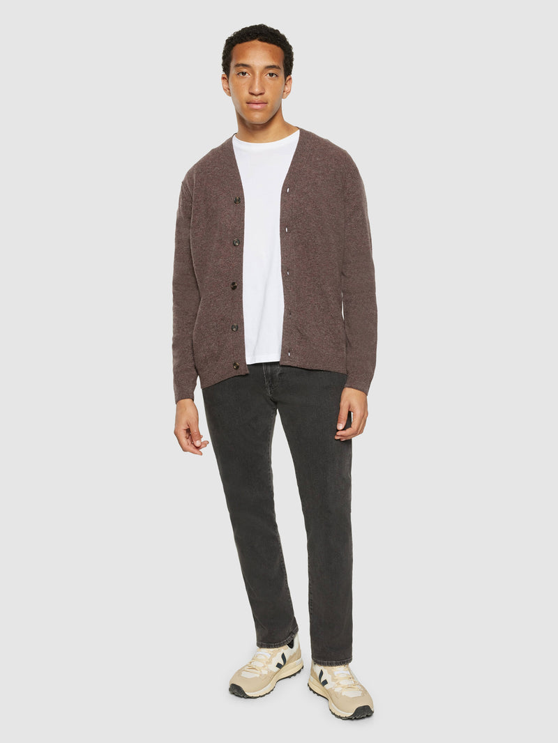 KnowledgeCotton Apparel - MEN V-neck wool knit cardigan - RWS Knits 1243 Demitasse (brown)